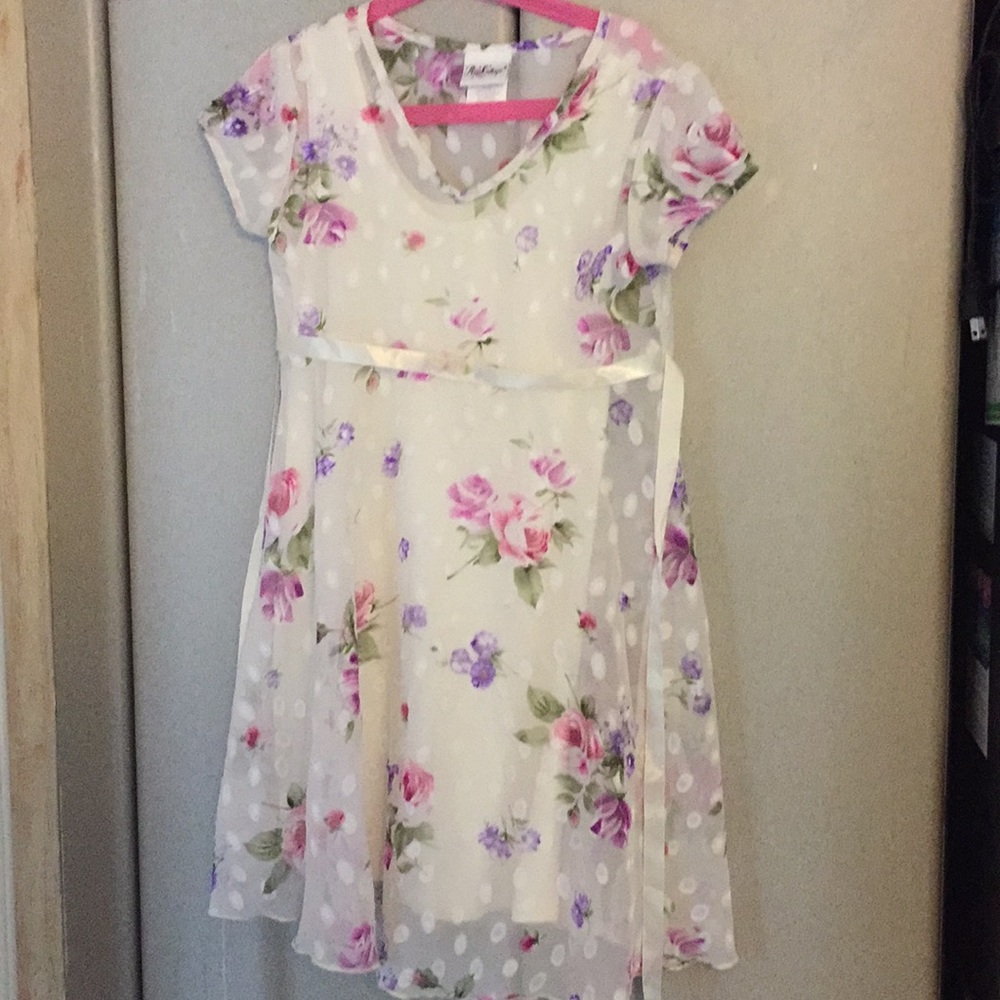 Beautiful cream with flowers flowing dress